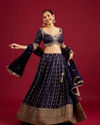 Nightshade Purple Floral Buta Patterned Crop Top Lehenga